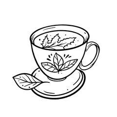 A Beautifully Stylish Cup of Herbal Tea Featuring a Fresh Leaves Creative Design Element