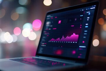 Vibrant financial data displayed on futuristic laptop screen.