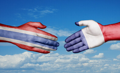 Thailand and France country handshaking with flags, consensus concept international co-operation illustration