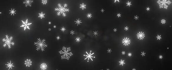 Snowflakes - golden openwork shiny snowflakes, star, 3D rendering.