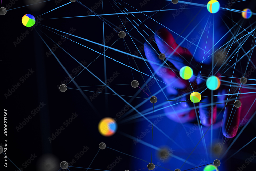 Leinwandbilder Global network. Blockchain. 3D illustration. Neural networks and artificial intelligence. Abstract