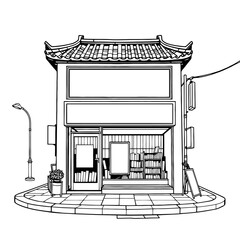 illustration of a store front with a sign for coloring.