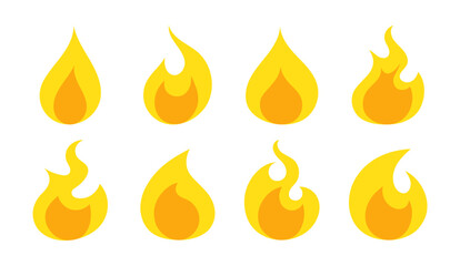 Collection of various stylized flame icons in varying shapes and sizes. Different tongues of flame drawn by hand. Can be use for graphic design, icons and logos. Vector illustration   © NazArt