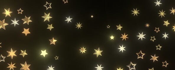 Twinkling Christmas Descent: Striking 3D Illustration Showcasing Falling Festive Twinkling Stars