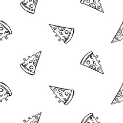 Simple black and white pattern with pizza slices. Vector background with food. Design of cafes, restaurants, menus. Design for wrapping paper