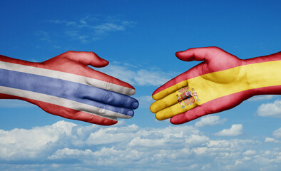 Spain and Thailand country handshaking with flags, consensus concept international co-operation illustration