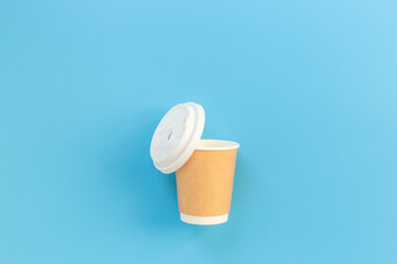 Recyclable coffee paper cup, top view. Eco-friendly zero waste products