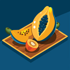 Papaya and half. Fresh papaya