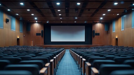 Naklejka premium A large auditorium with a black and white projector screen