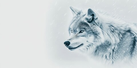 Fototapeta premium A majestic wolf in a snowy landscape, showcasing serene beauty and wild elegance in its captivating gaze.