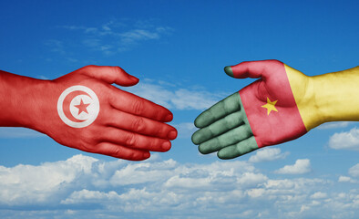 Cameroon and Tunisia country handshaking with flags, consensus concept international co-operation illustration