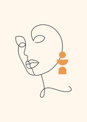 retro mid century modern line art woman portrait, vector illustration, abstract minimalist face, A3 poster print design	

