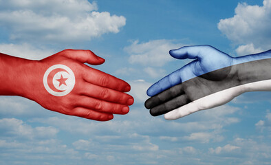 Estonia and Tunisia country handshaking with flags, consensus concept international co-operation illustration