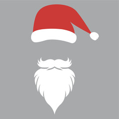 Santa hat and beard icon template. Santa claus mask for party, invitation, design template. Hipster style silhouette for Chrismas card. Vector illustration
