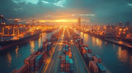 Fototapeta premium Containers at Sunset