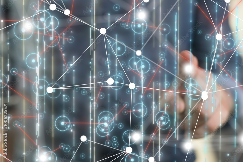 Aufkleber Neural network 3D illustration. Big data and cybersecurity - 3d