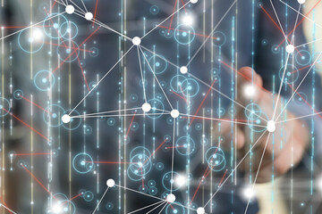 Neural network 3D illustration. Big data and cybersecurity - 3d