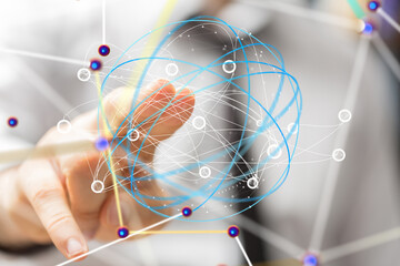 Global network. Blockchain. 3D illustration. Neural networks and artificial intelligence. Abstract