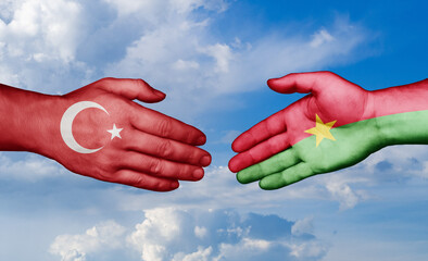 Burkina Faso and Turkey country handshaking with flags, consensus concept international co-operation illustration