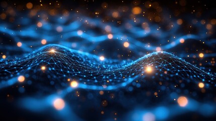 Abstract Digital Landscape with Glowing Particles