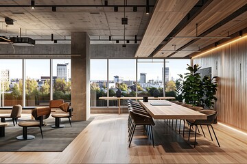 Fototapeta premium Interior of modern cafe with wooden walls