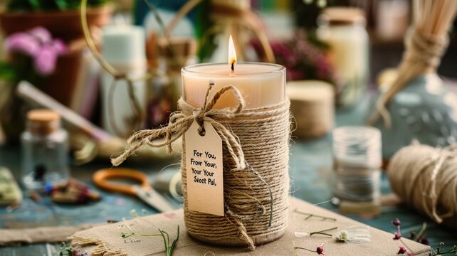 Handmade Candle with Personalized Tag and Rustic Twine, Secret Pal Day
