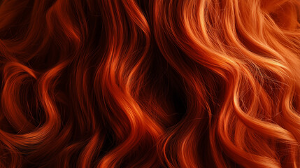 Curly red hair closeup, no face. Back view of beautiful ginger woman with long wavy hair.