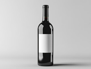 Red wine bottle mockup with a blank white label on a light gray background. Created with Ai