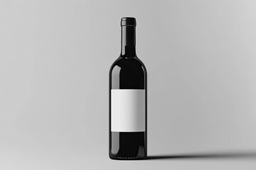 Red wine bottle mockup with a blank white label on a grey background. Created with Ai