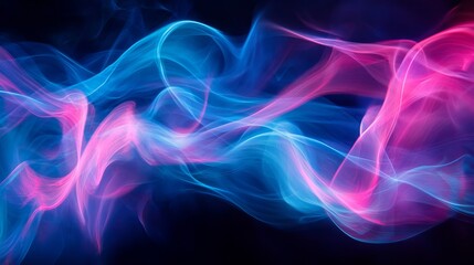 Obraz premium Abstract blue and pink smoke forming wavy lines on black background