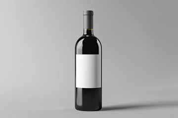 Red wine bottle mockup with a blank white label on a grey background. Created with Ai