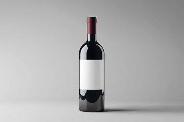 Wine bottle mockup with a blank label on a grey background. Created with Ai