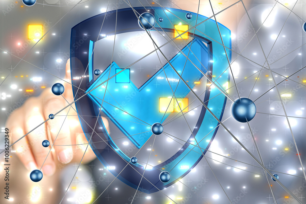 Poster cybersecurity and information or network protection. future technology