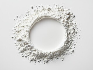 Fototapeta premium White flour circle on white background, perfect for baking and cooking imagery.
