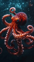 Obraz premium Dynamic big octopus interacting with surrounding sea life image