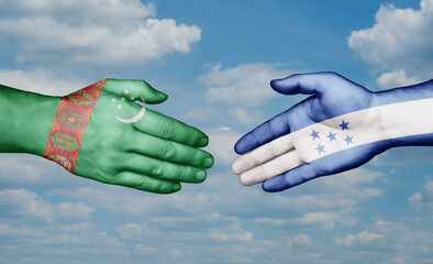 Honduras and Turkmenistan country handshaking with flags, consensus concept international co-operation illustration