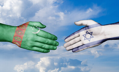 Israel and Turkmenistan country handshaking with flags, consensus concept international co-operation illustration