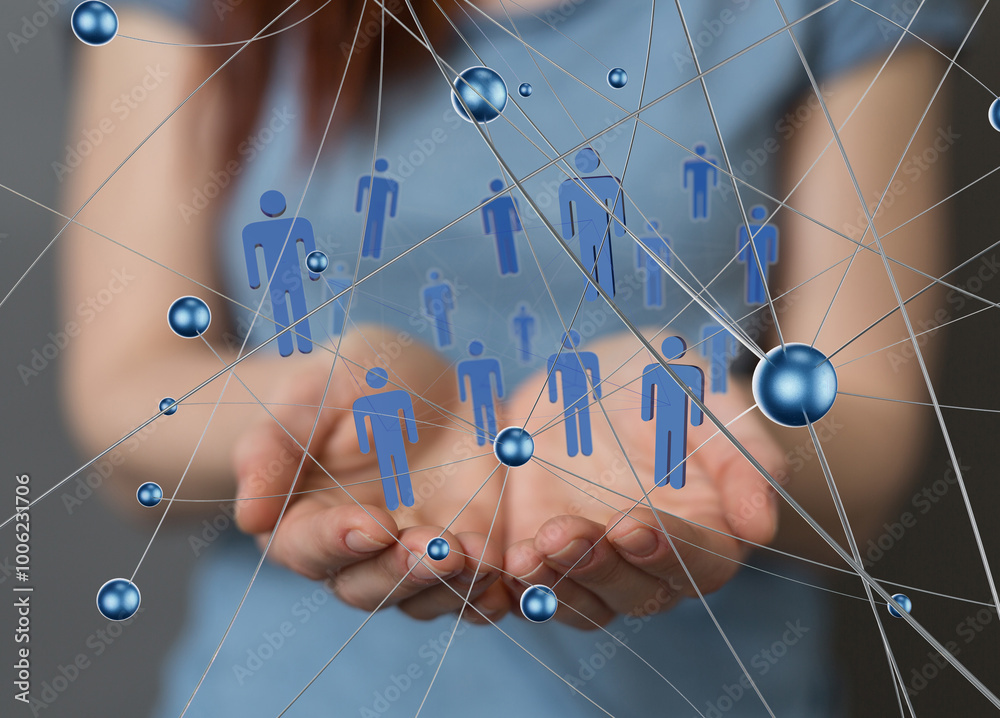 Poster Global network. Blockchain. 3D illustration. Neural networks and artificial intelligence. Abstract