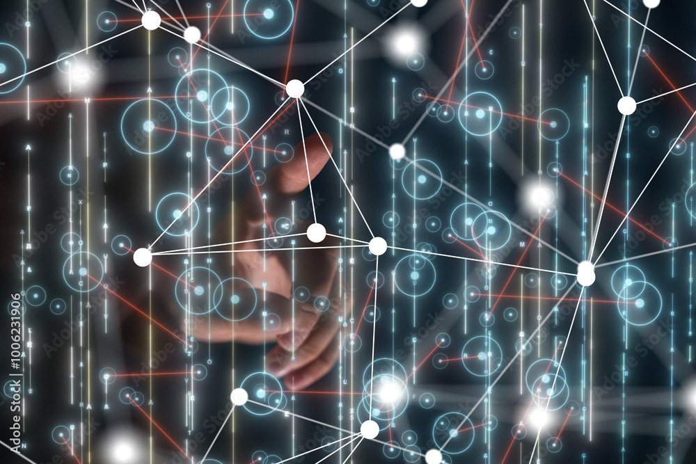 Aufkleber Neural network 3D illustration. Big data and cybersecurity