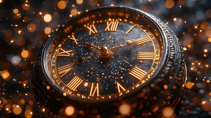 Vintage Clock with Sparkling Bokeh Effect