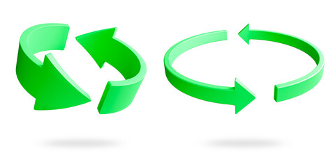 Recycle green arrow. eco icon. Recycling symbol, concept reuse, refresh, sustainable energy, saving green planet . Repeat round arrow. 3d render
