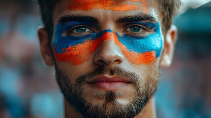 Young Man with Colorful Face Paint at an Event