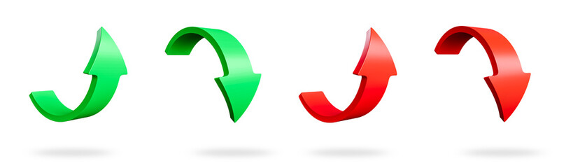 Green and red circle arrows up and down direction. Arrow sign or icon for web button and interface and navigation design, 3d render