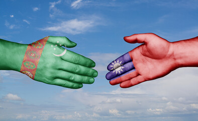 Taiwan and Turkmenistan country handshaking with flags, consensus concept international co-operation illustration