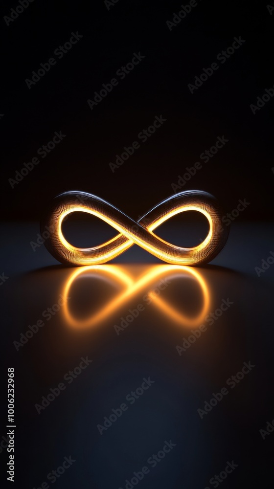 Poster Infinity symbol glowing on dark background with reflection