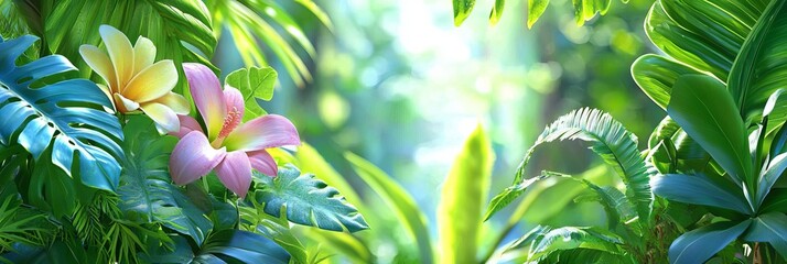 Wallpaper background of tropical forest painting in watercolor