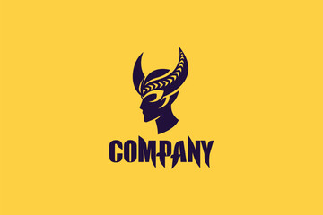 Logo design of a horned warrior woman. 