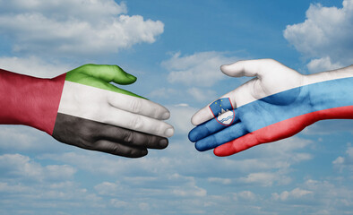 Slovenia and United Arab Emirates country handshaking with flags, consensus concept international co-operation illustration
