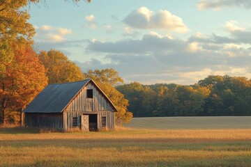 Rustic Barn in Autumnal Field