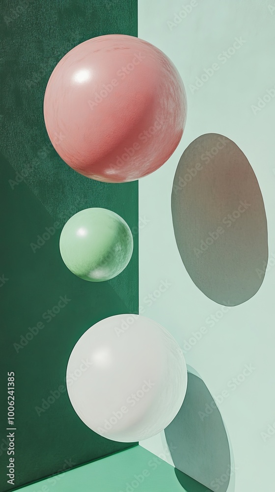 Canvas Prints Three spheres floating on green and turquoise background